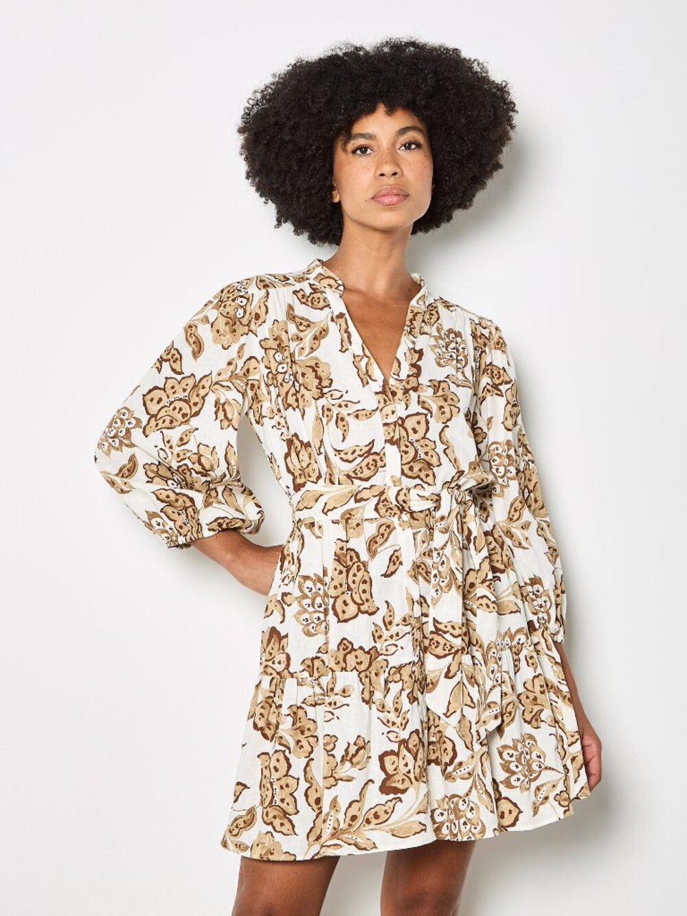Linen Blend 3/4 sleeve Dress